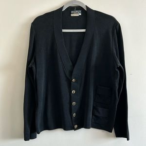 Stunning 90s Vintage Salvatore Ferragamo Black Cotton Cardigan, Size L